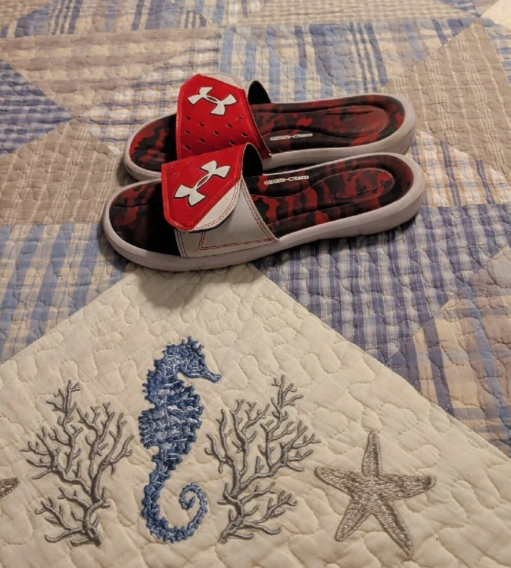 Under Armour Red and White Mens' Adjustable Slide Sandals
